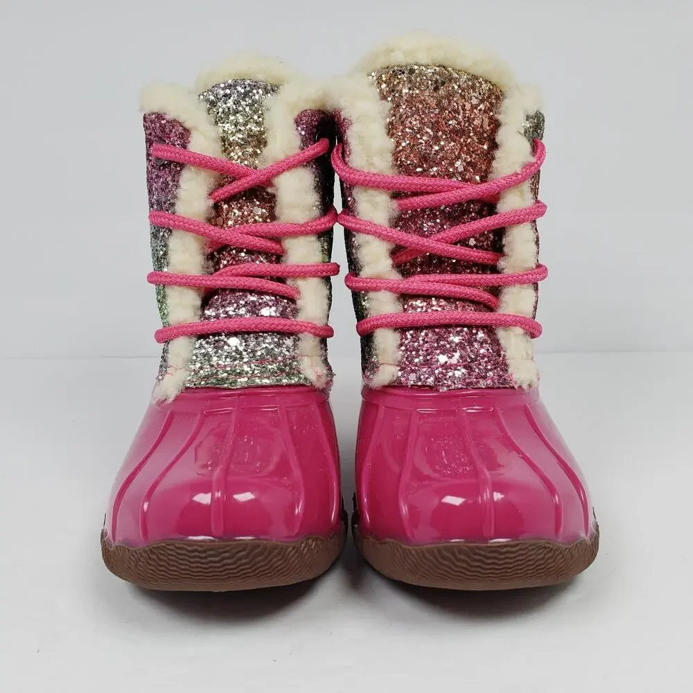 Adrienne Vittadini Bambini Toddler Girls Size 6 Pink Sparkle Glitter Duck Boots - Picture 6 of 10